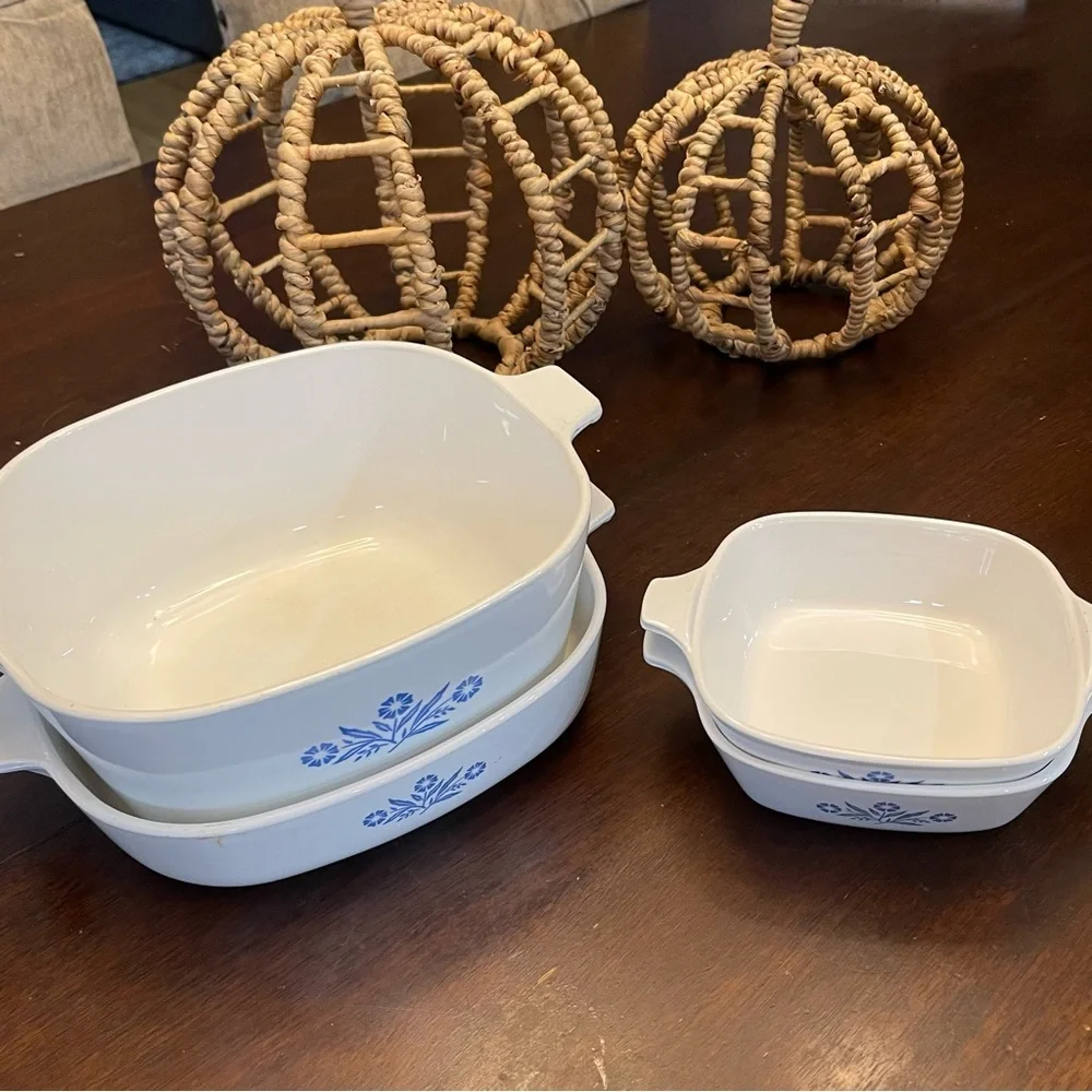 VINTAGE CORNING WARE White Blue Casserole Dishes